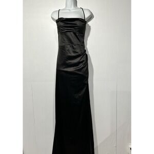 Windsor Black Satin Maxi Dress Womens Size XL Strappy Low Open Back Formal Party